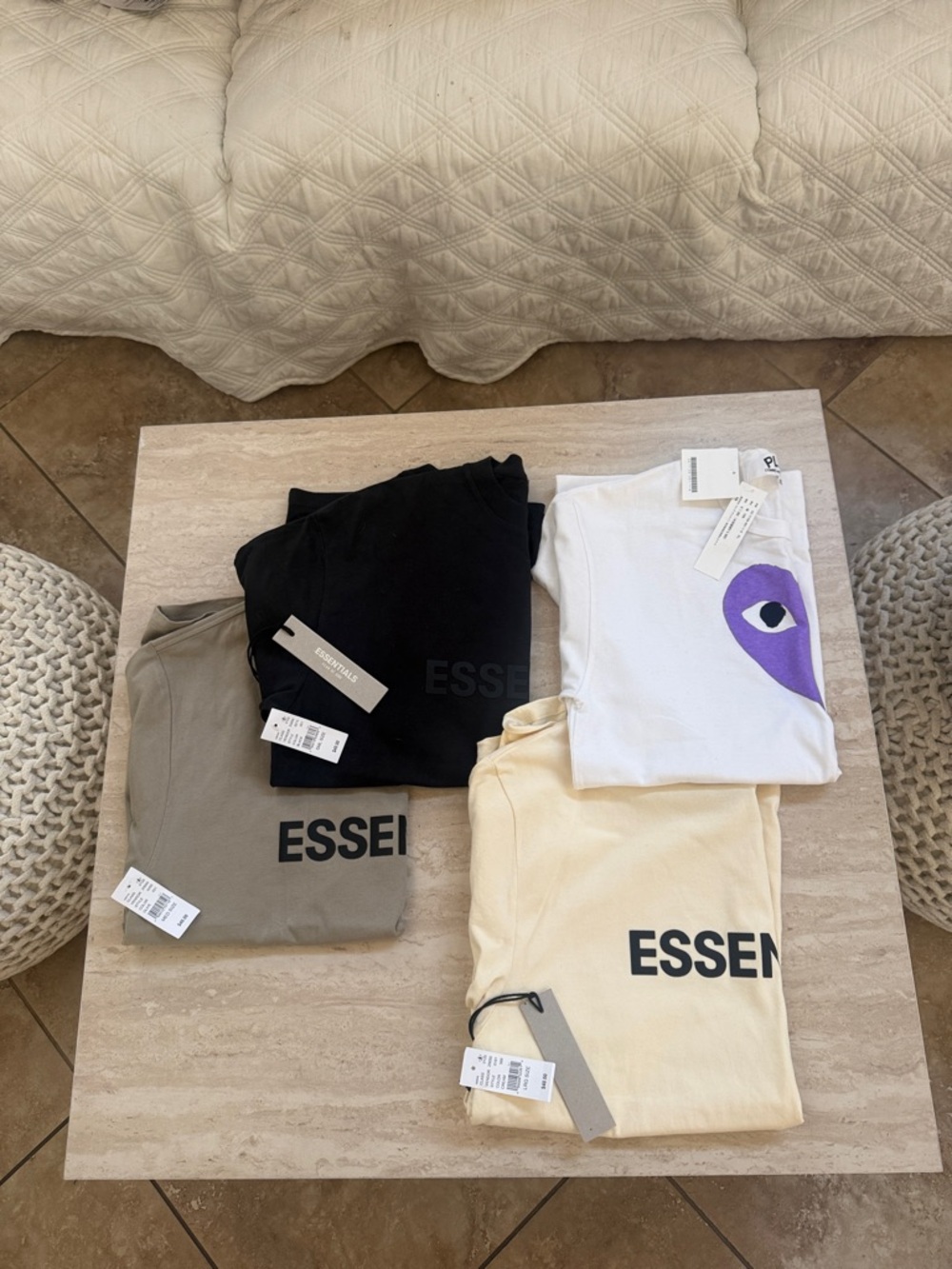 4pk bundle Men’s Graphic Tees, Black, Cream, Gray and white CDG Tshirt